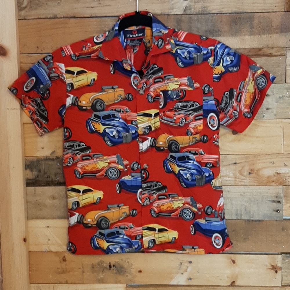 Timber boys button down shirt car theme Size 7